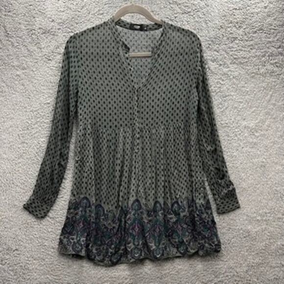 CCDK Copenhagen Size 38 (US 8) Sheer Tunic Top Multicolor Button Collar Boho - Picture 1 of 13